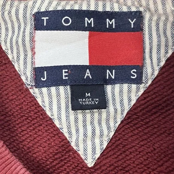 Tommy Jeans Sweatshirt Mens M Burgundy Embroidered Crest Logo Crewneck Pullover - Picture 4 of 12